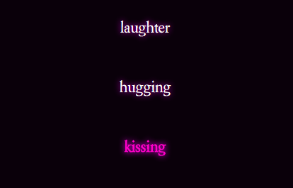 Text reads 'Laughter. Hugging. Kissing.'.