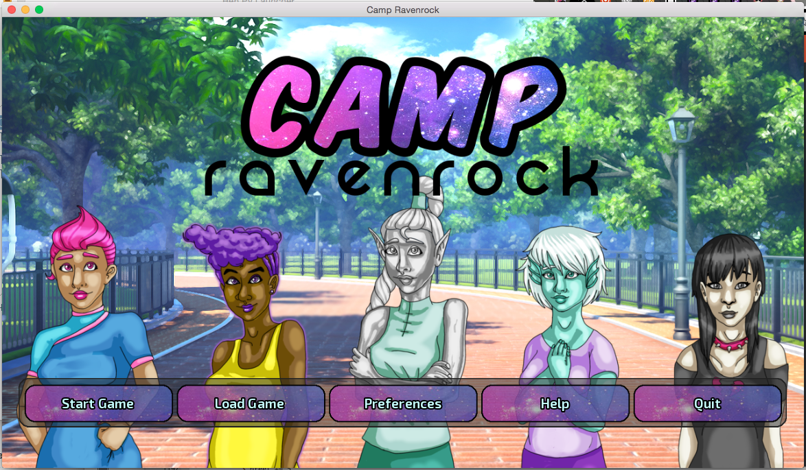 Five figures with unnatural hair and skin colours stand beneath the game title.